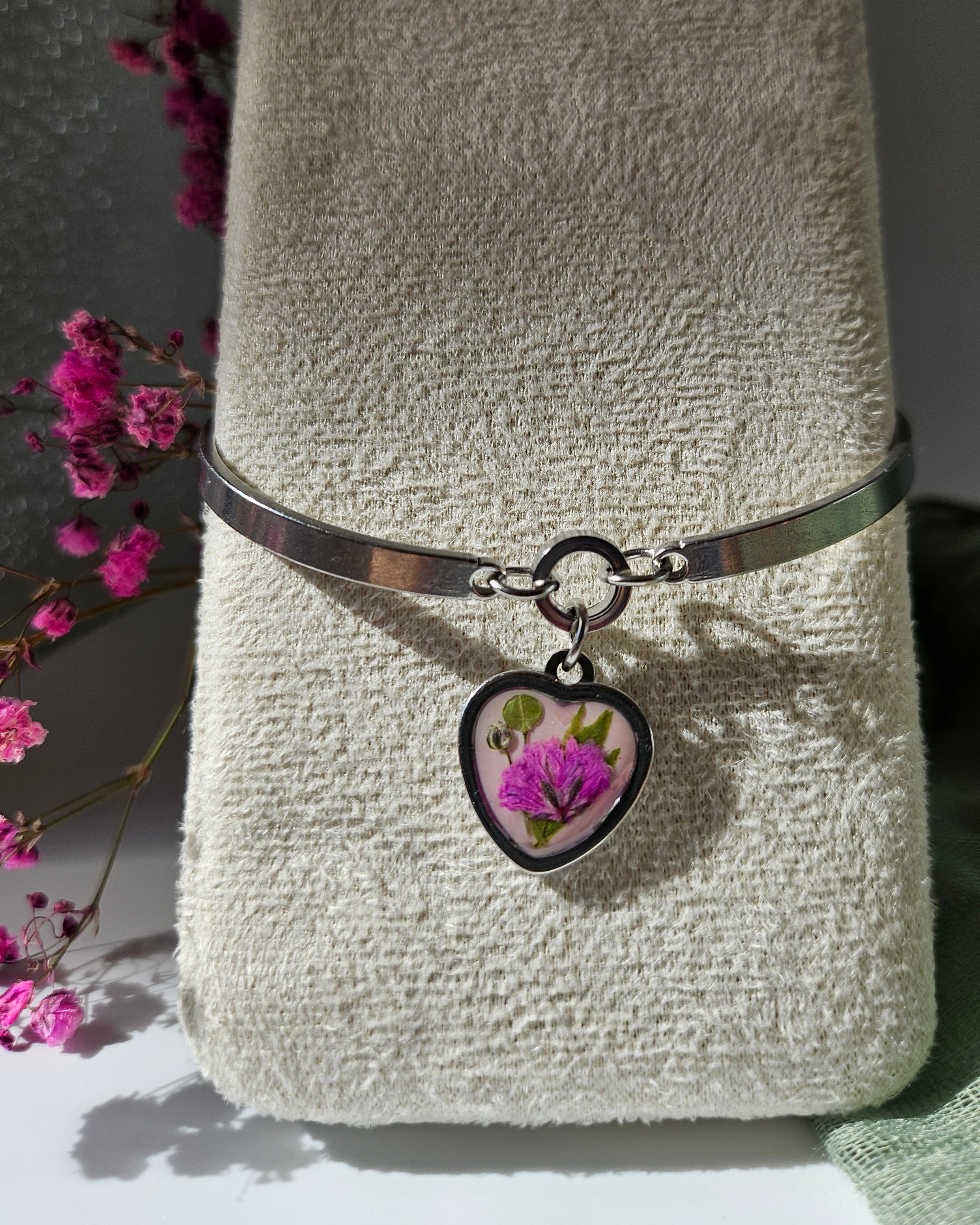 Blush Bloom Dried Flowers Heart Bracelet