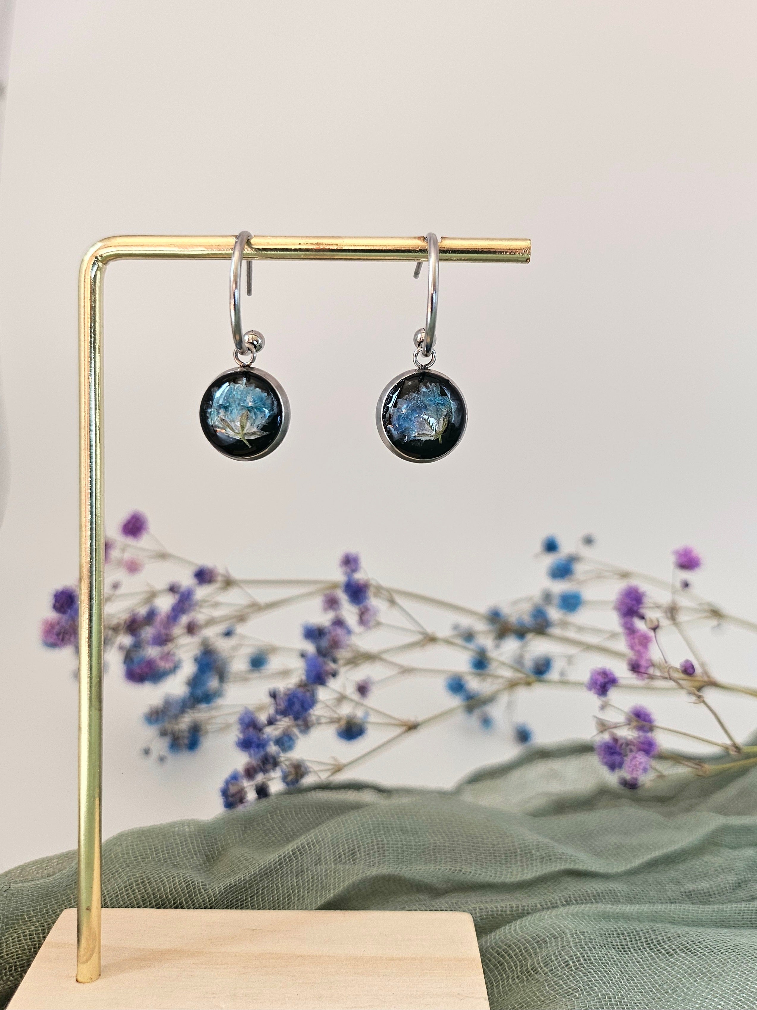 Midnight Bloom Baby’s Breath Earrings