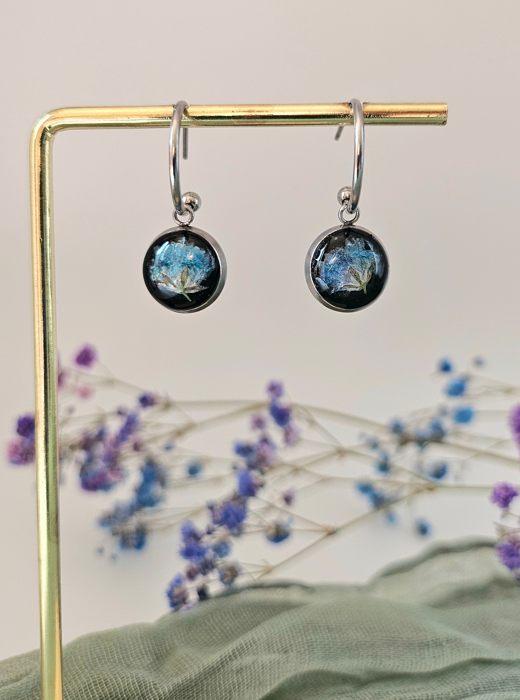 Midnight Bloom Baby’s Breath Earrings