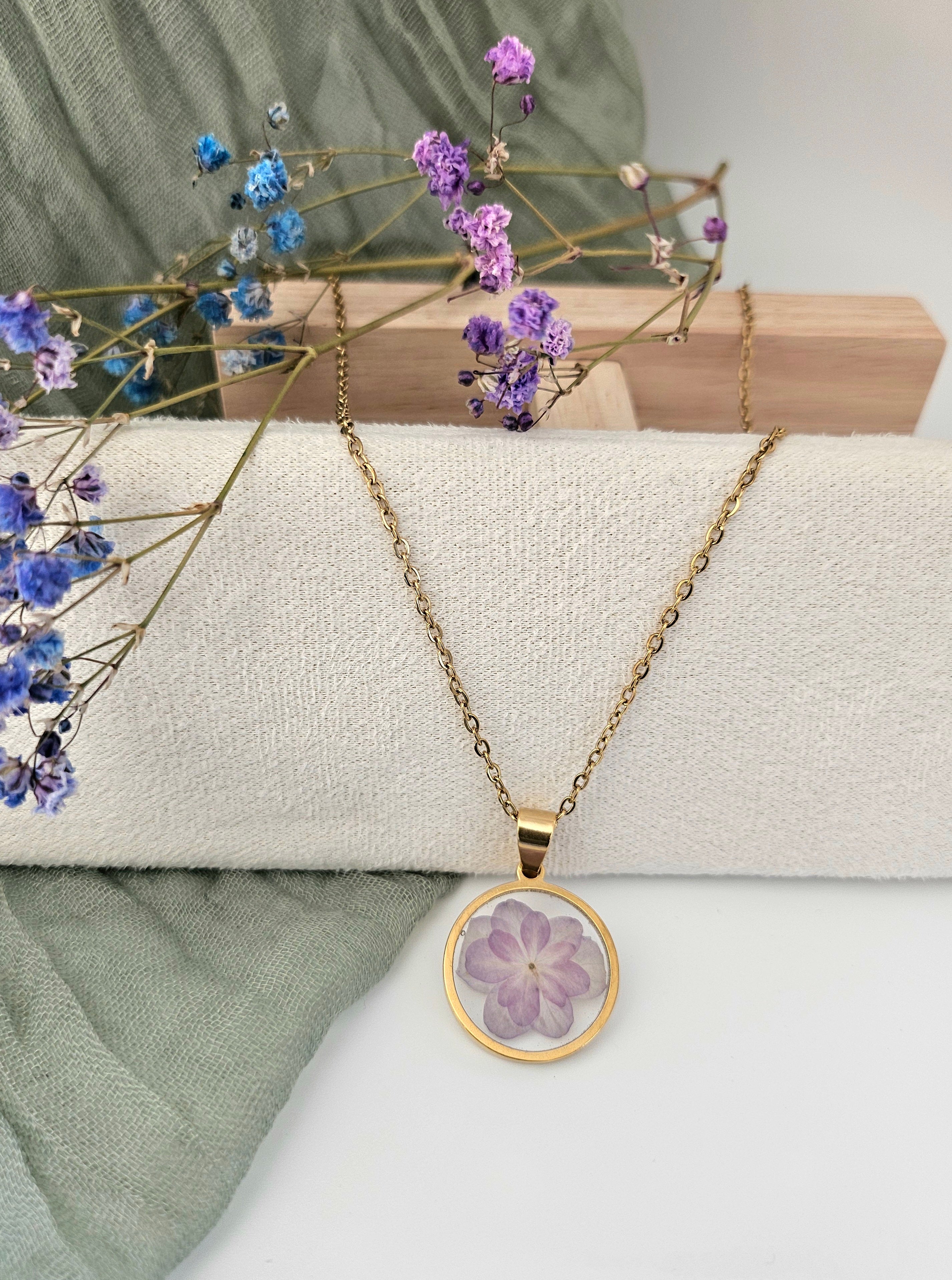 Purple Hydrangea Gold Necklace