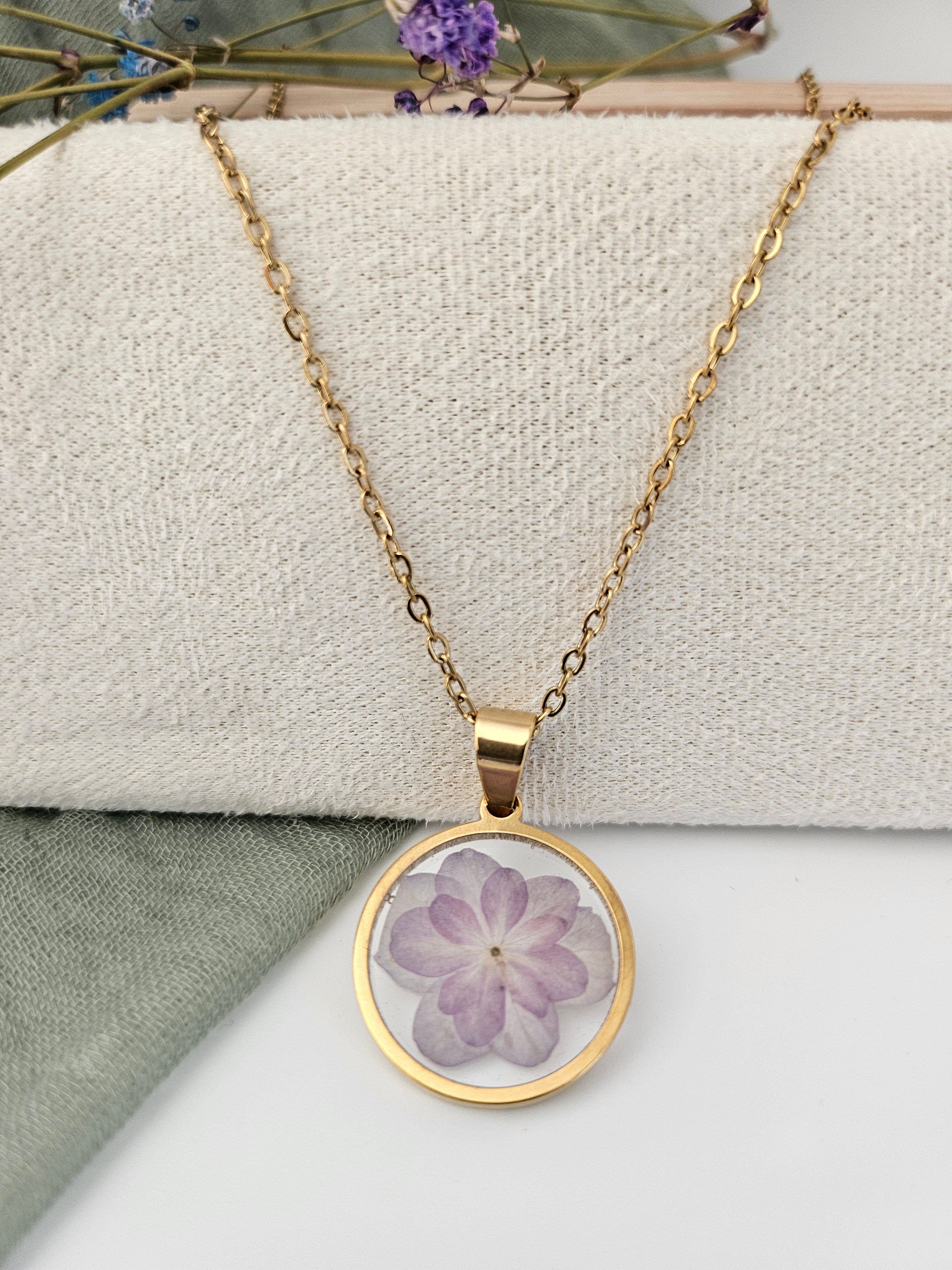 Purple Hydrangea Gold Necklace