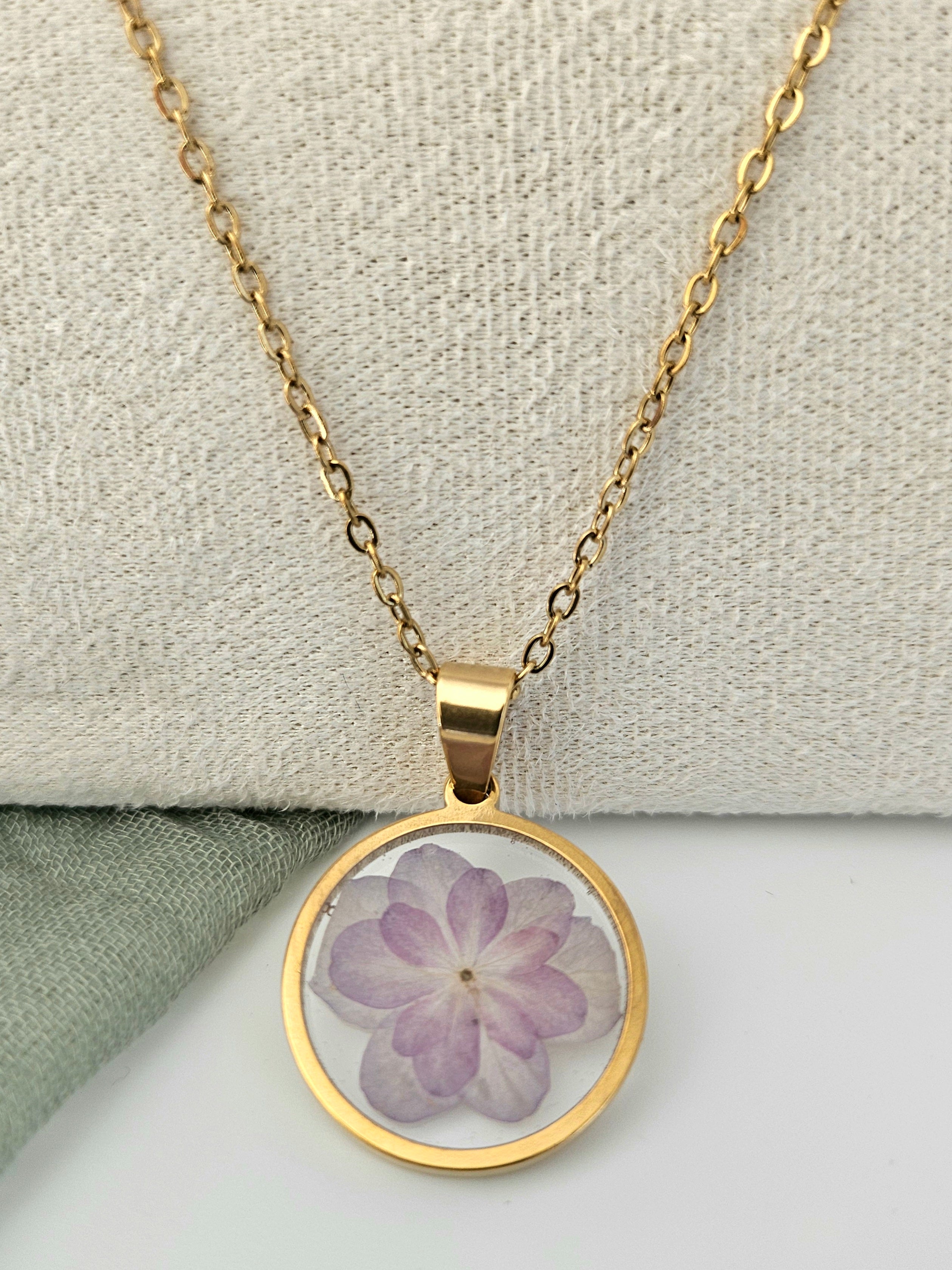 Purple Hydrangea Gold Necklace