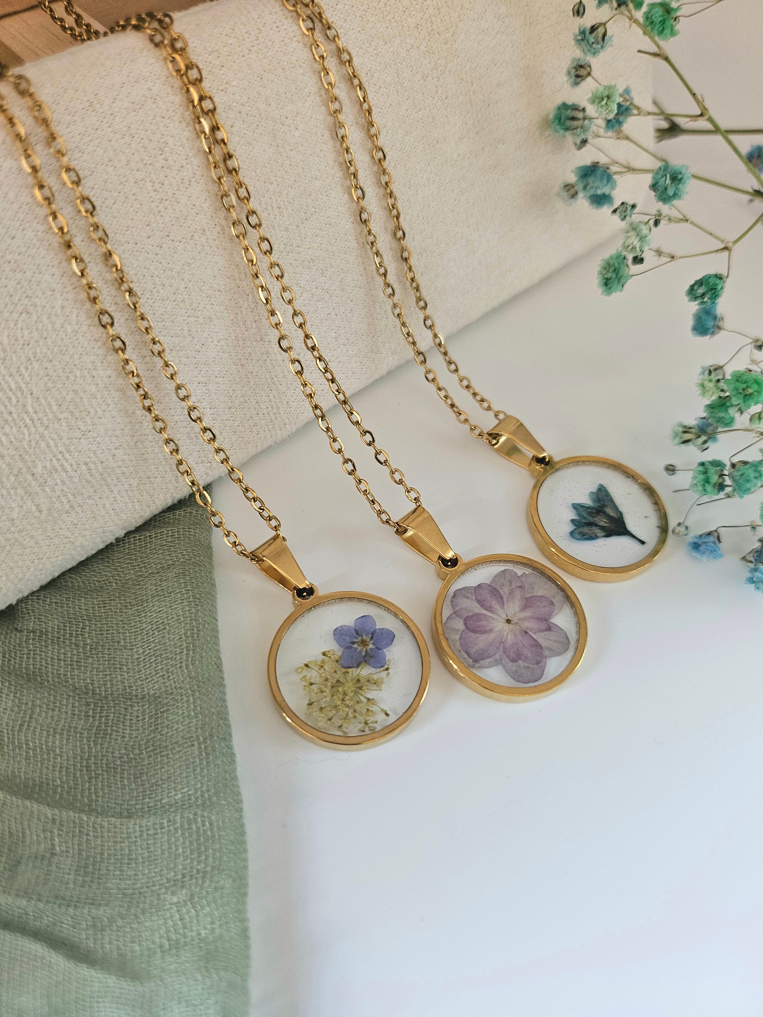 Purple Hydrangea Gold Necklace