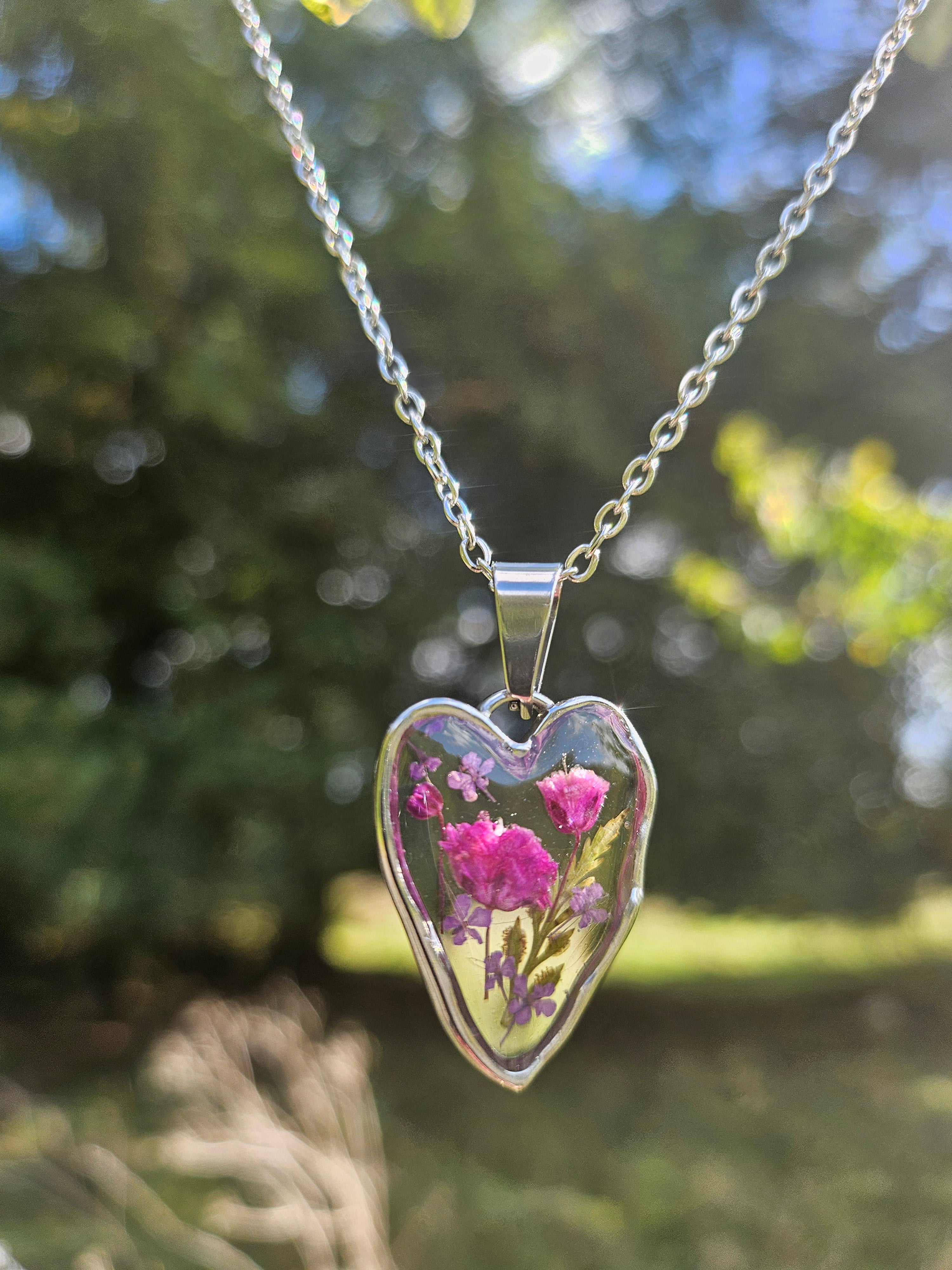 Pink Bloom Heart Necklace
