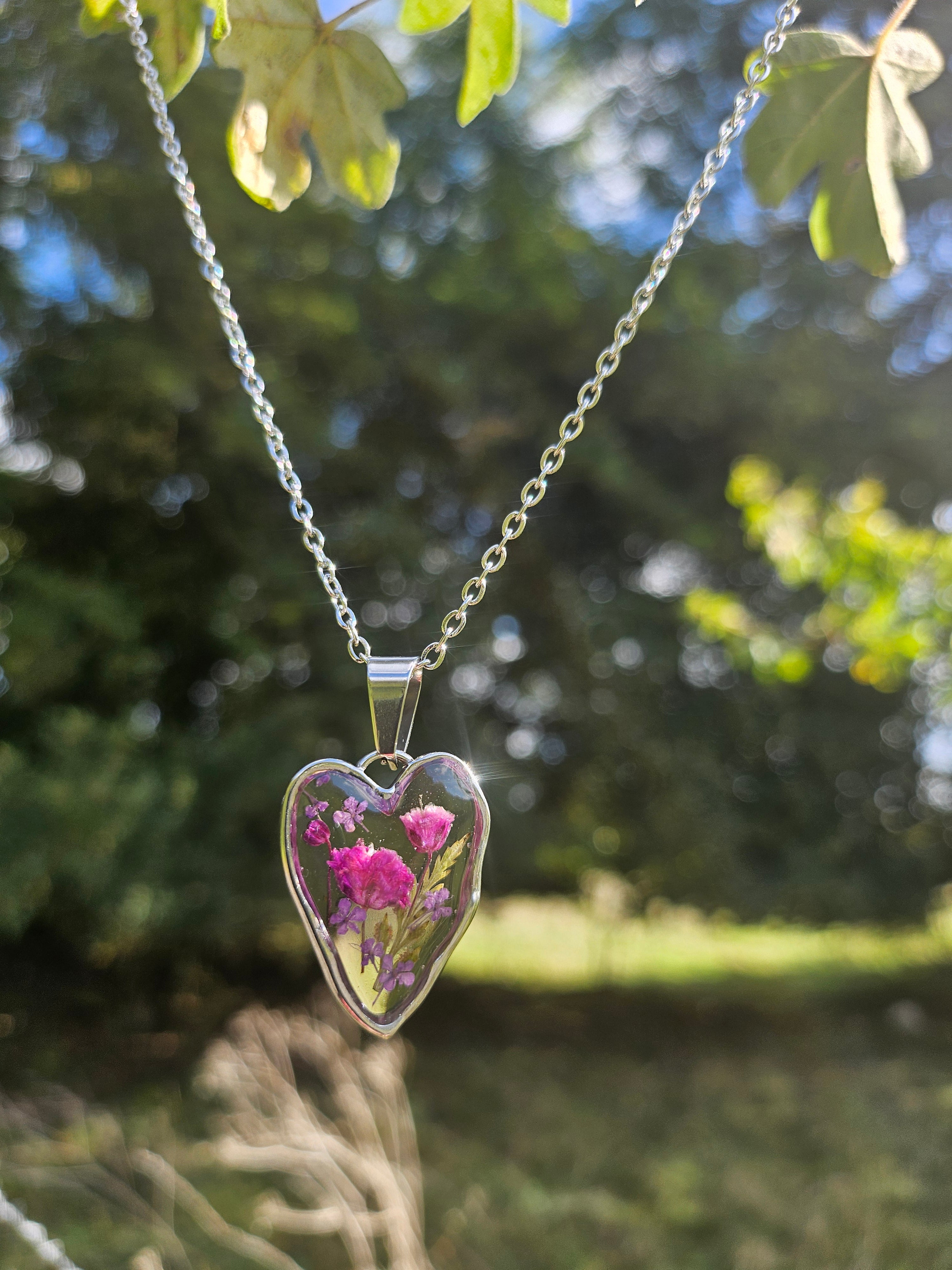 Pink Bloom Heart Necklace