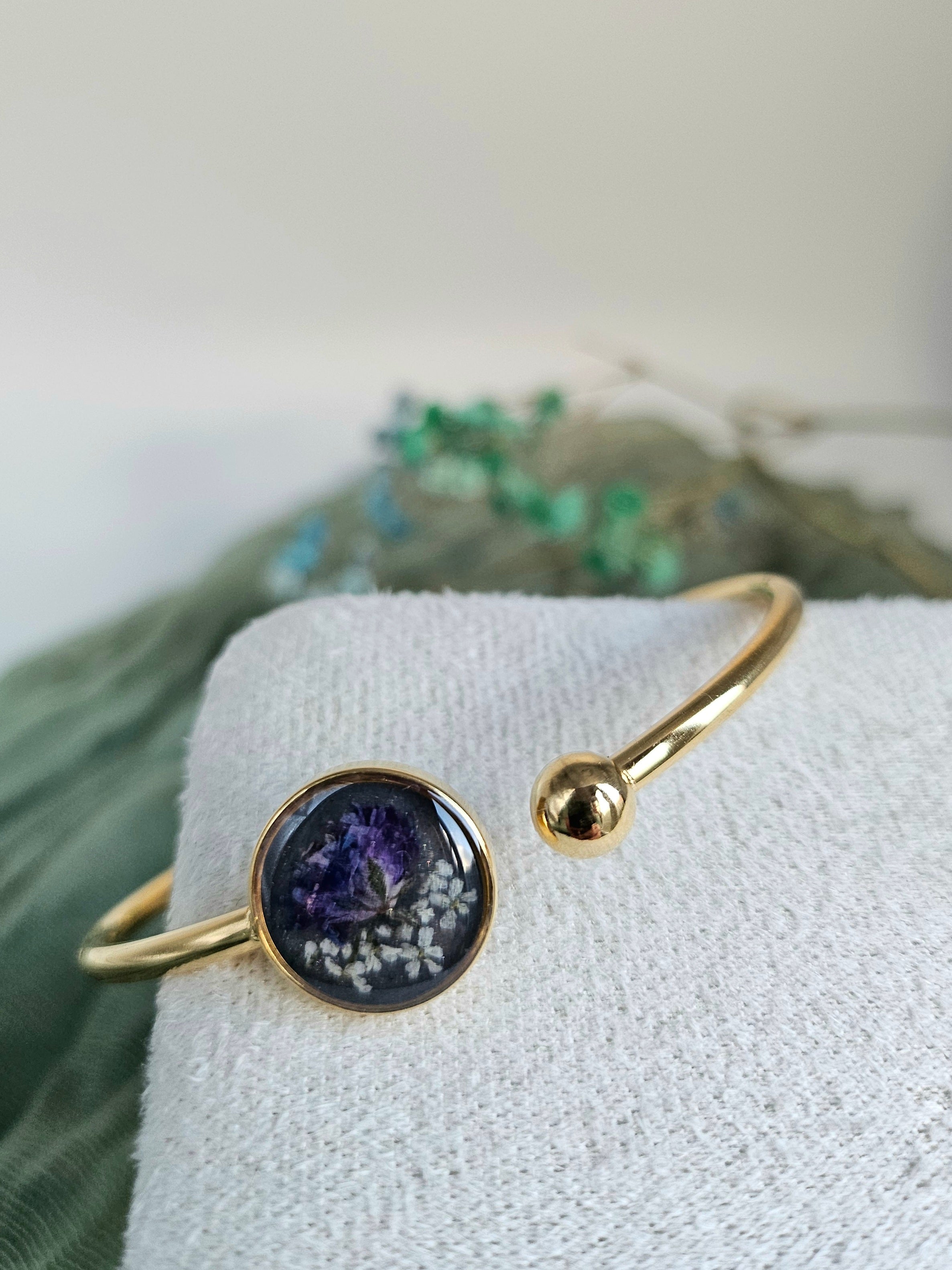 Amethyst Meadow Golden Cuff Bangle