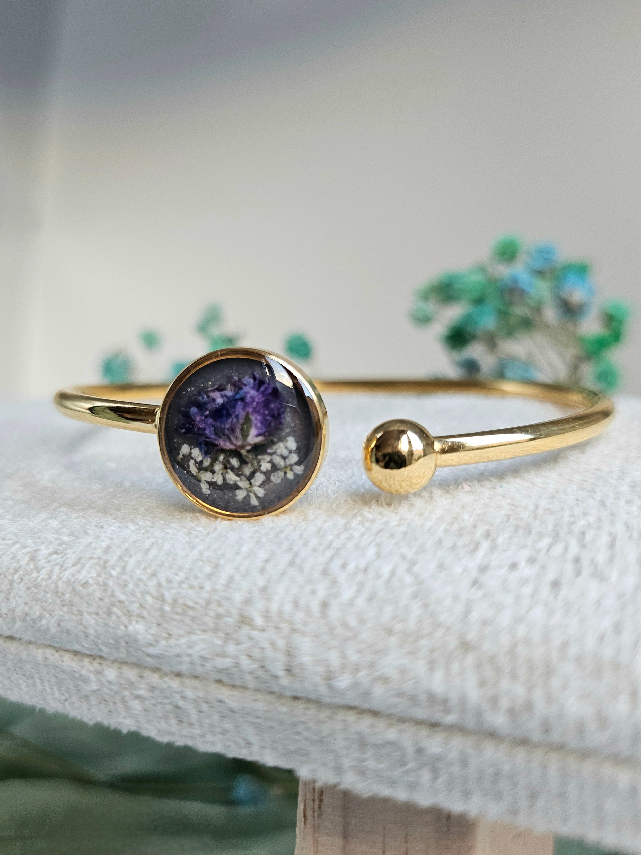 Amethyst Meadow Golden Cuff Bangle
