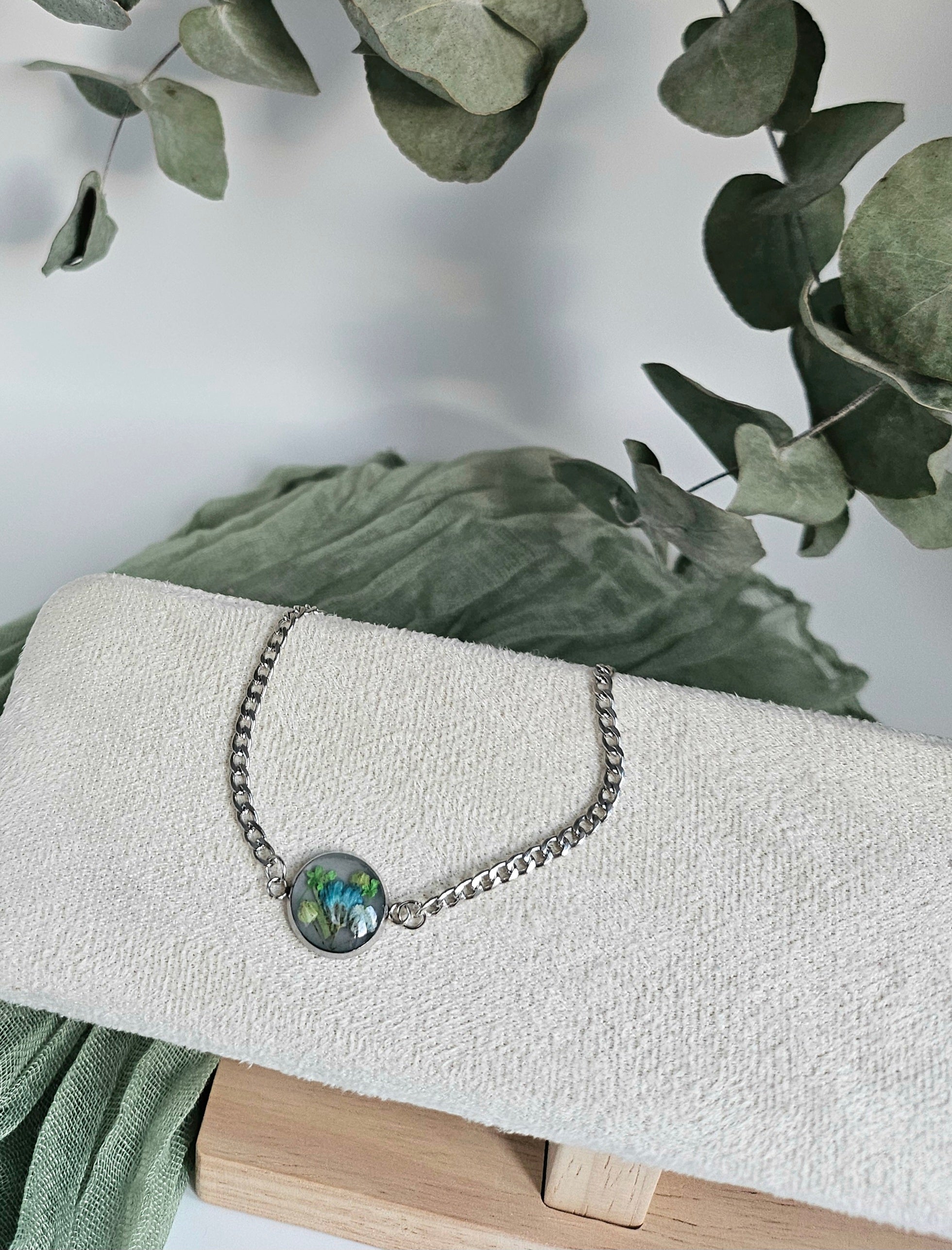 Blue Baby's Breath and pepperweed Bracelet