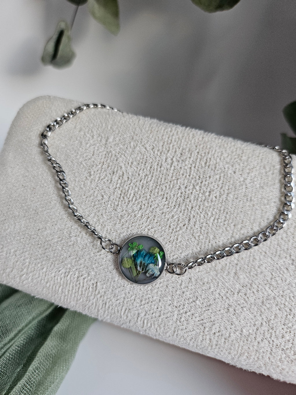 Blue Baby's Breath and pepperweed Bracelet