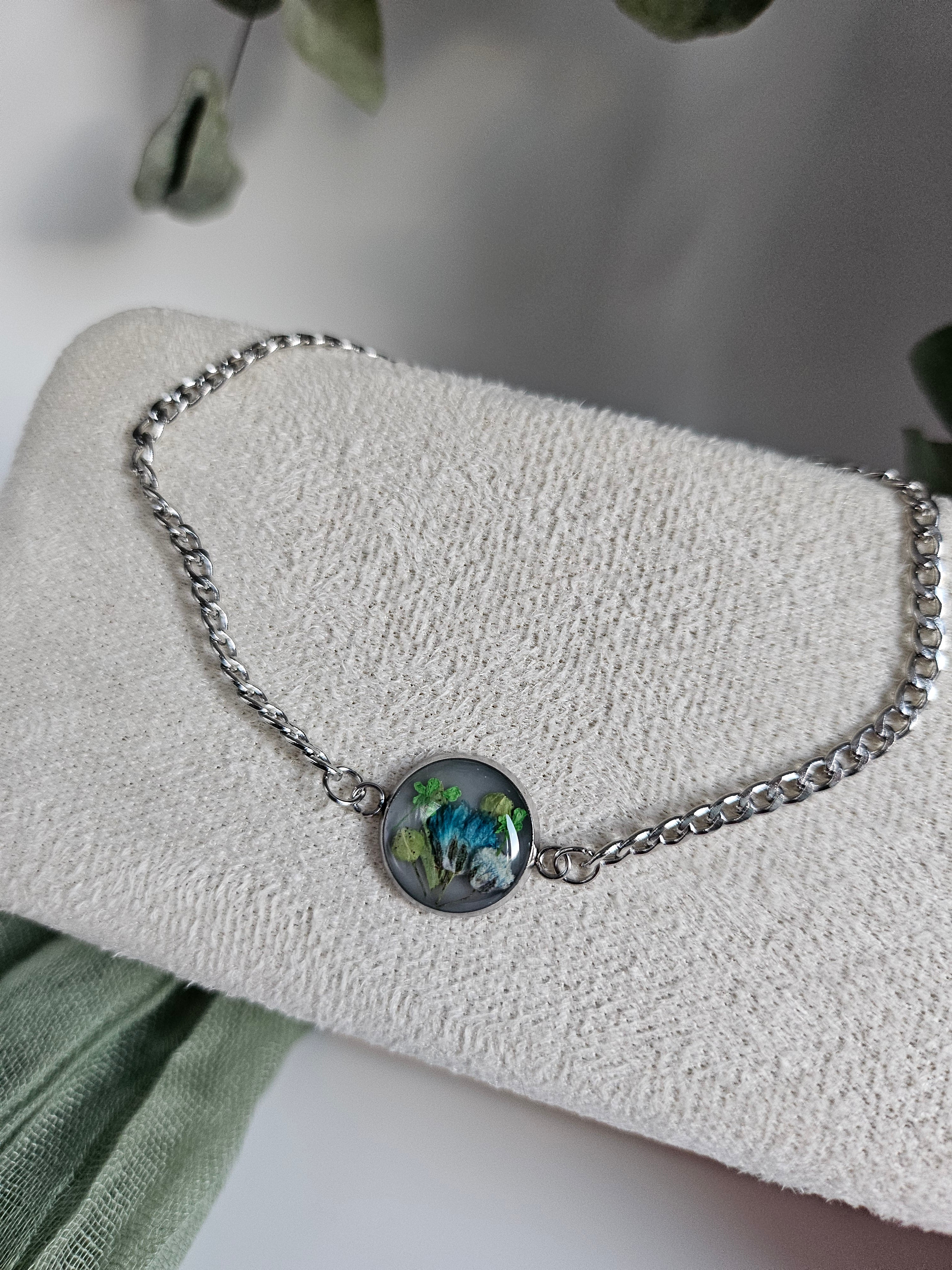 Blue Baby's Breath and pepperweed Bracelet