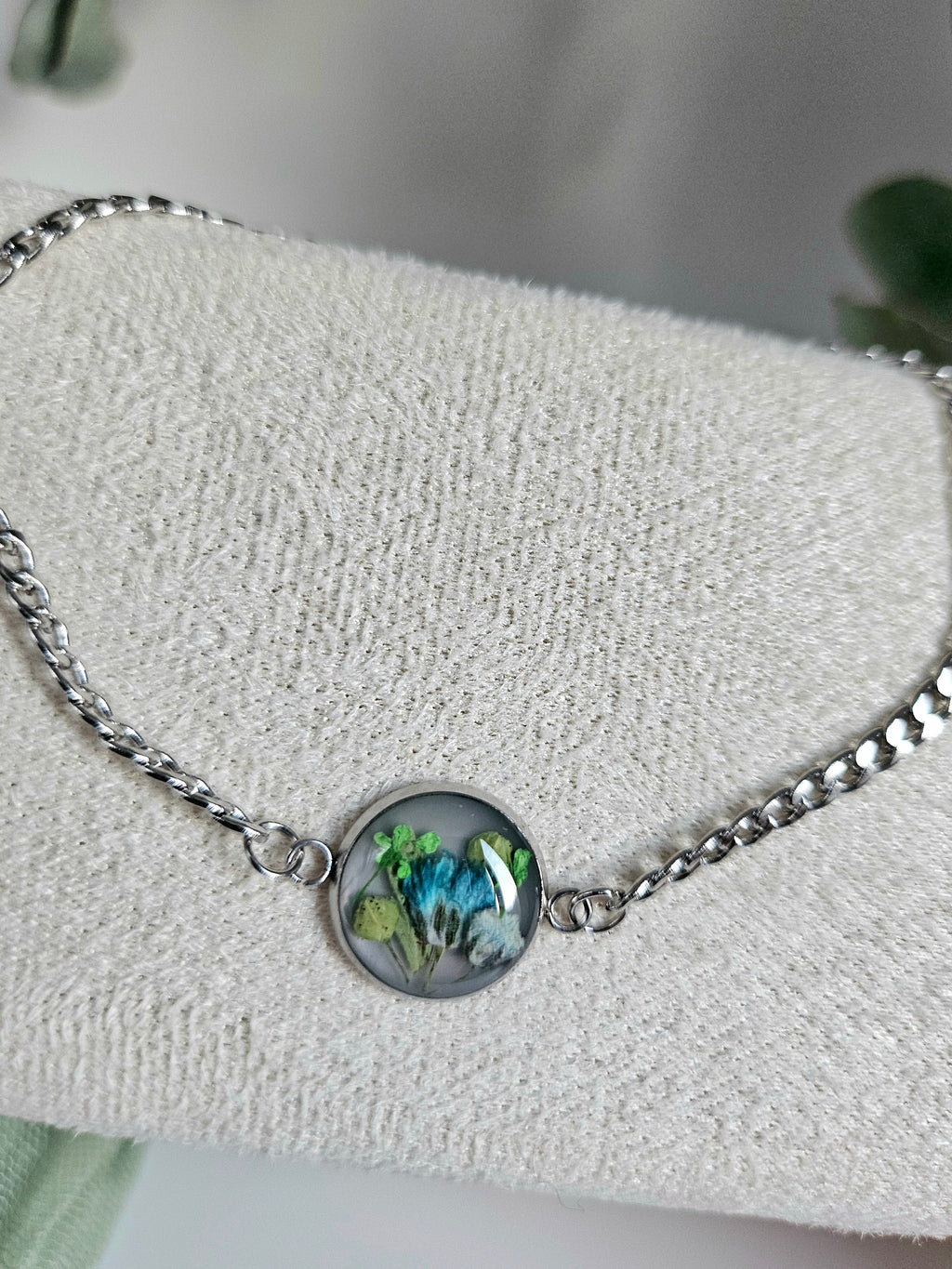 Blue Baby's Breath and pepperweed Bracelet