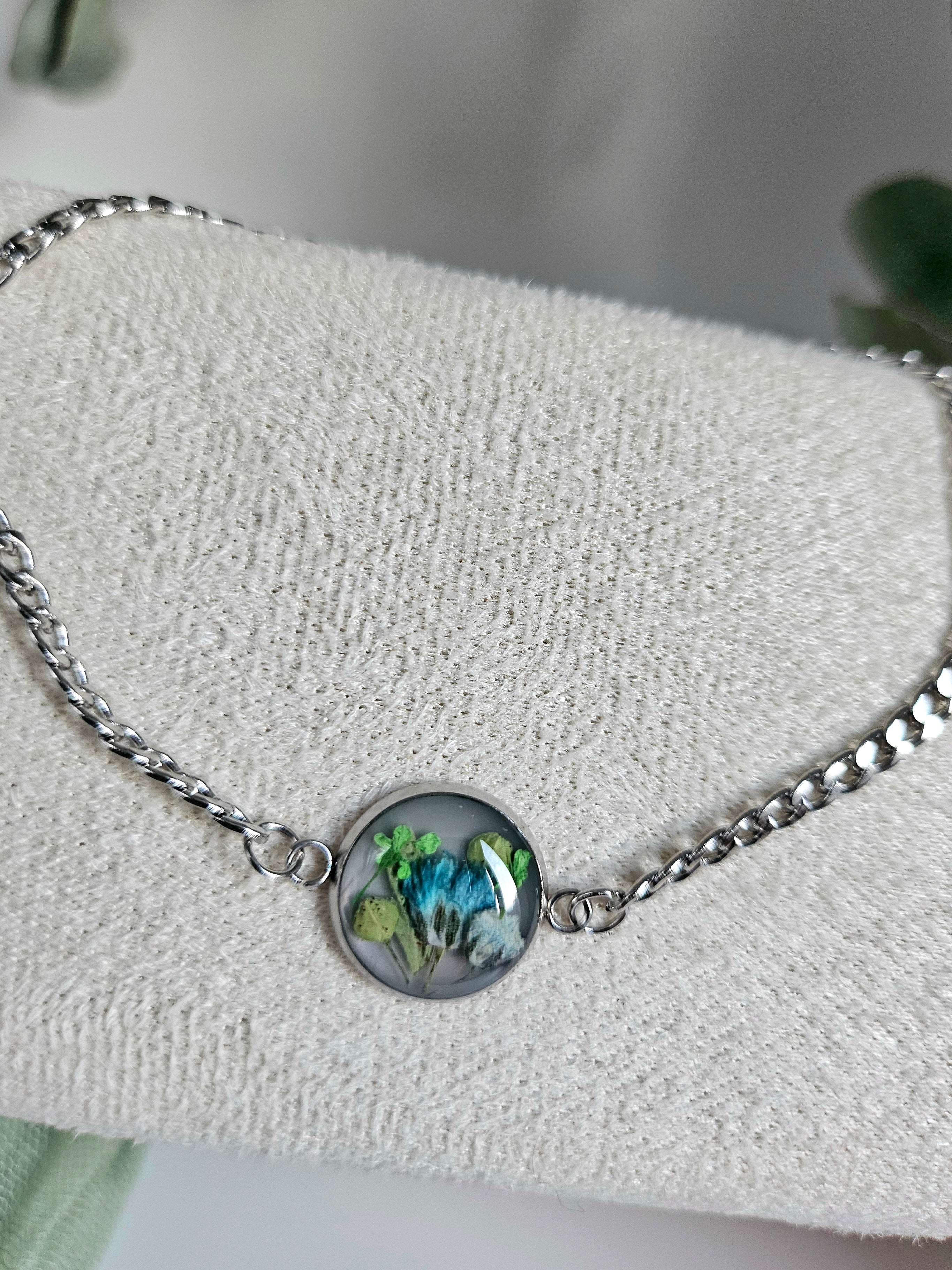 Blue Baby's Breath and pepperweed Bracelet