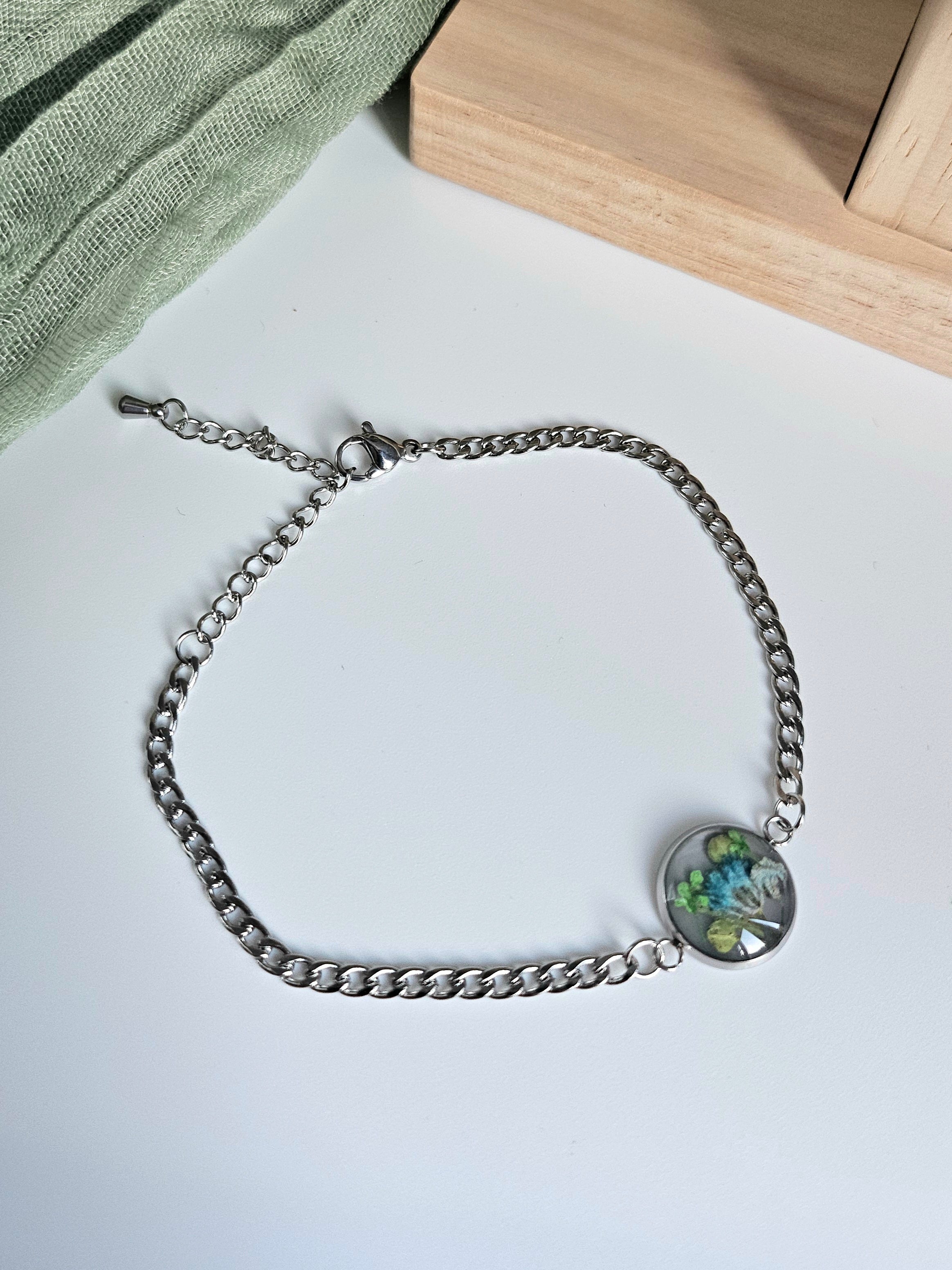 Blue Baby's Breath and pepperweed Bracelet