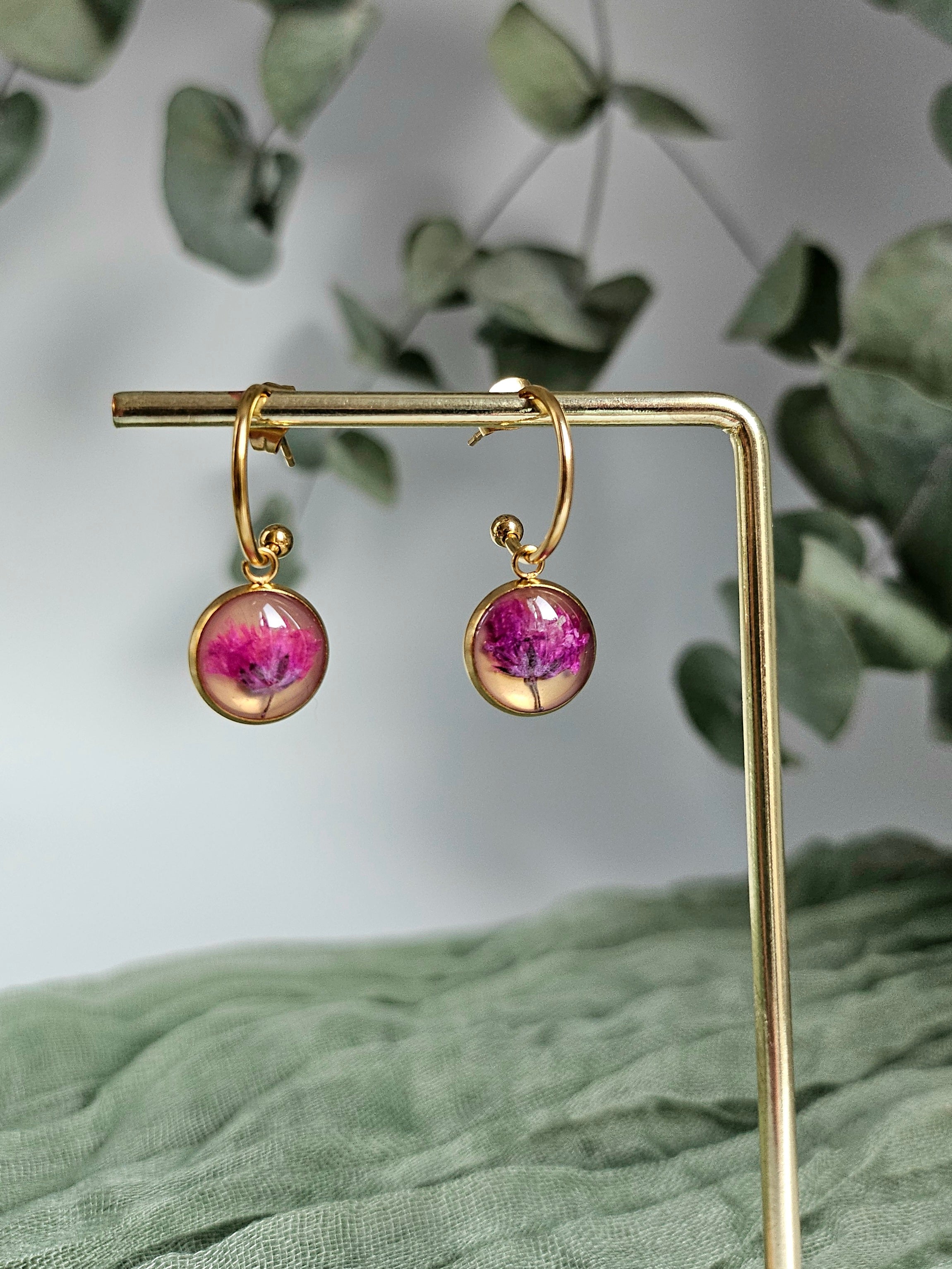 Pink Baby Breath Golden Earrings