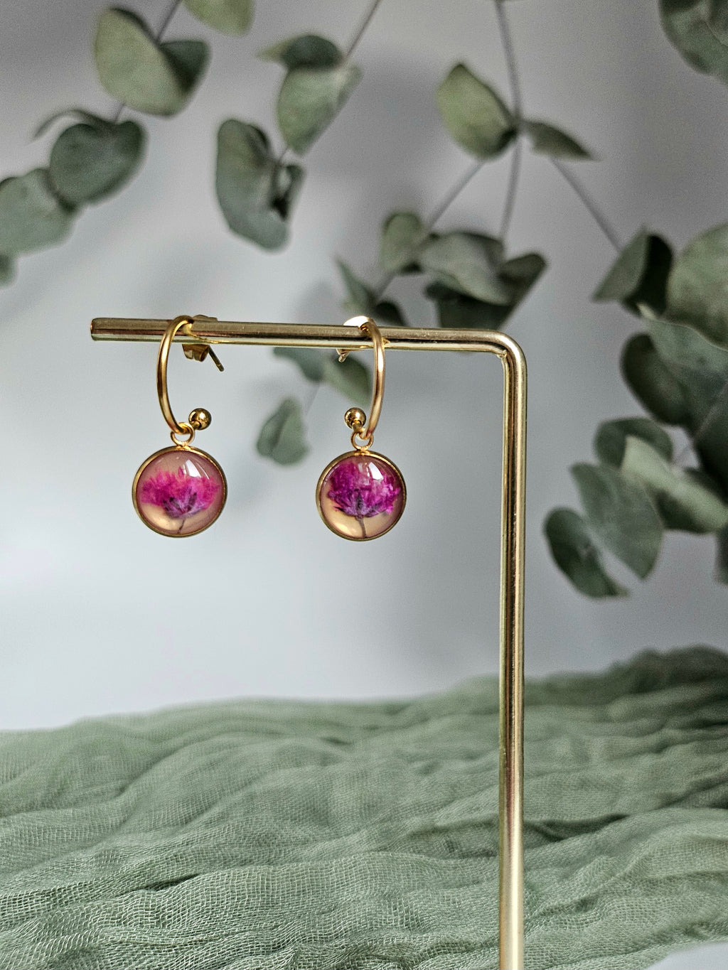 Pink Baby Breath Golden Earrings