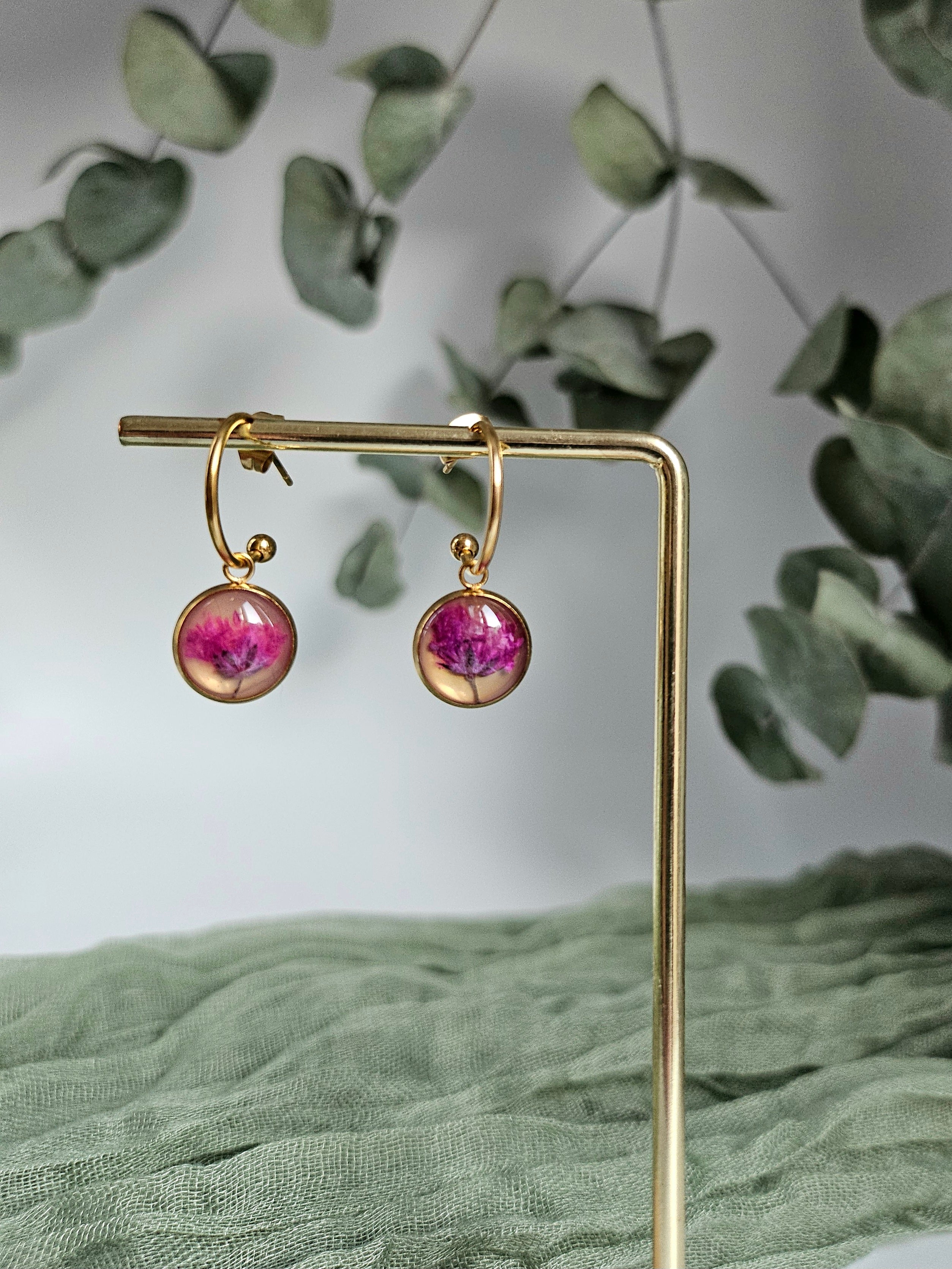 Pink Baby Breath Golden Earrings