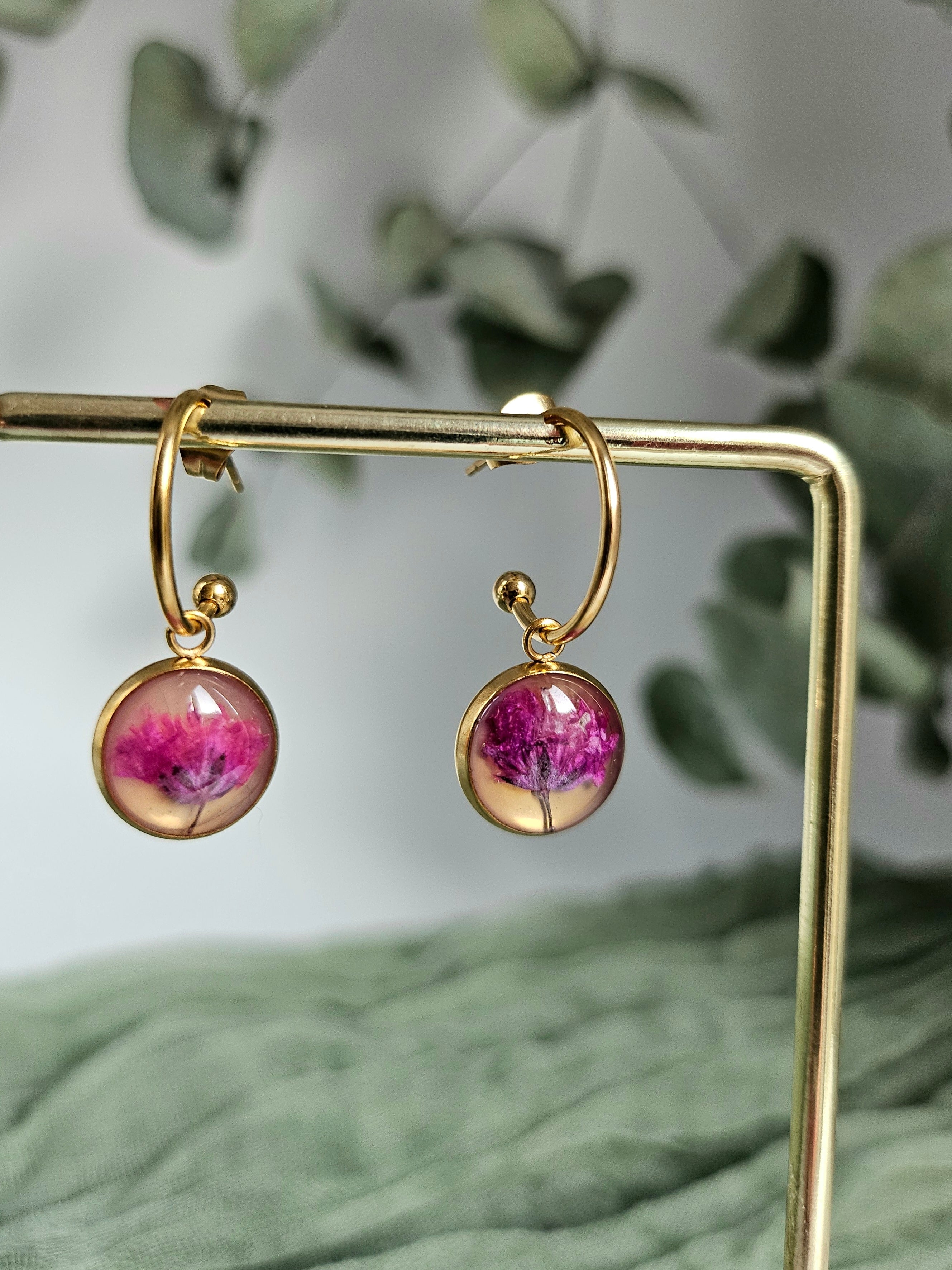 Pink Baby Breath Golden Earrings