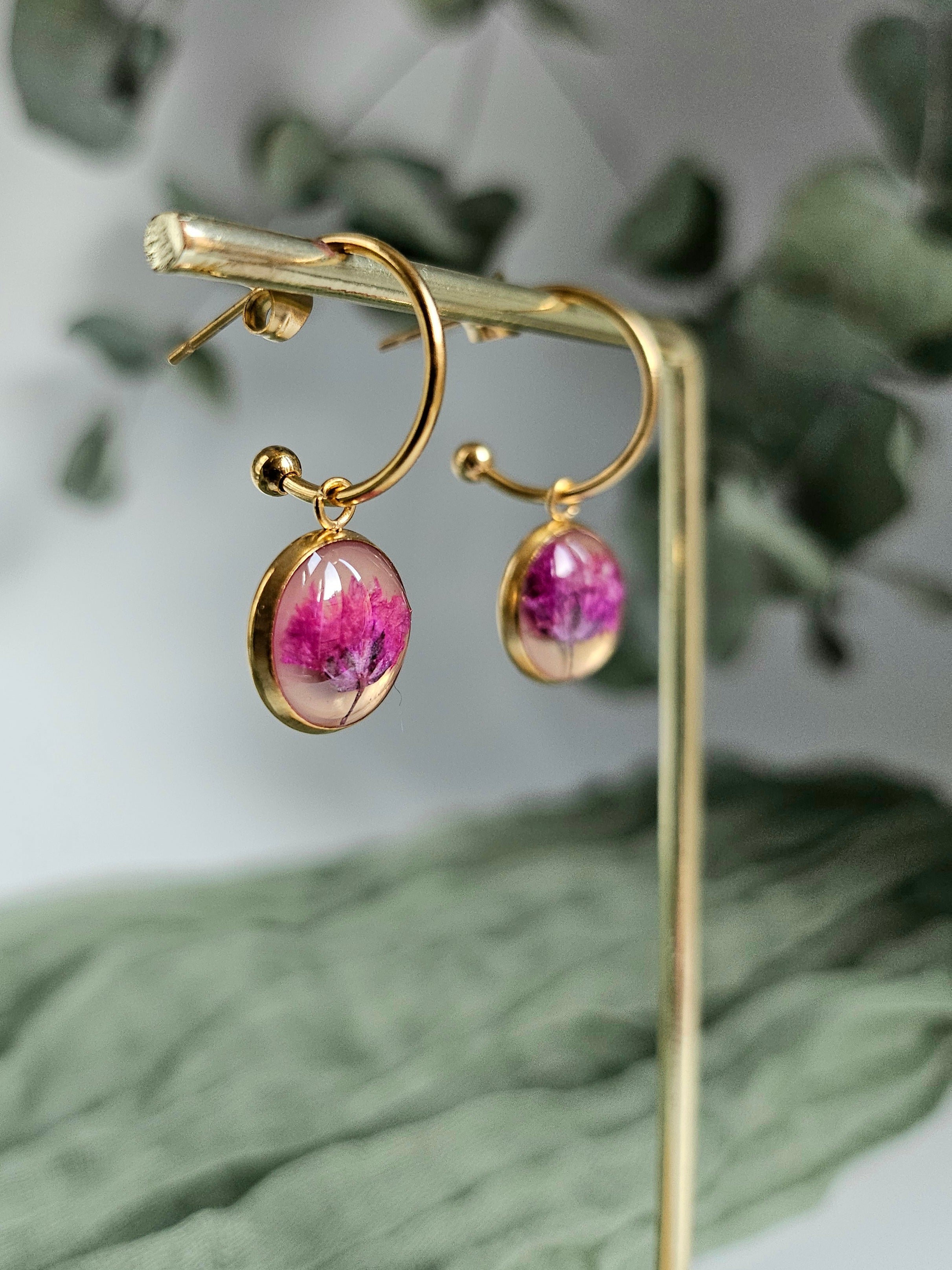 Pink Baby Breath Golden Earrings