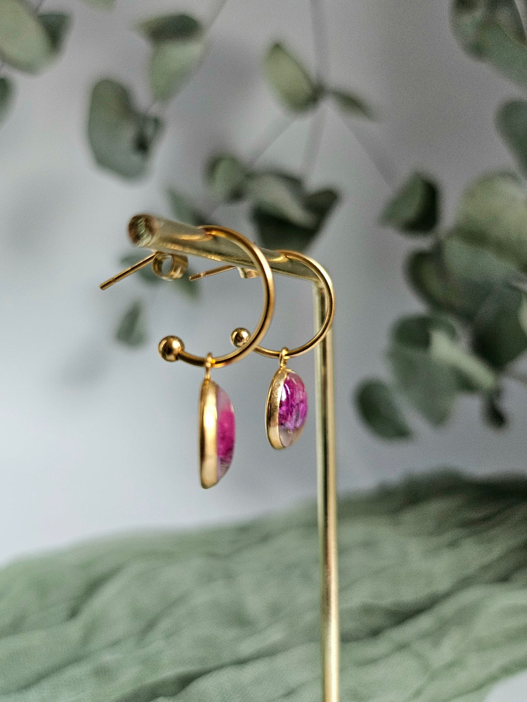 Pink Baby Breath Golden Earrings