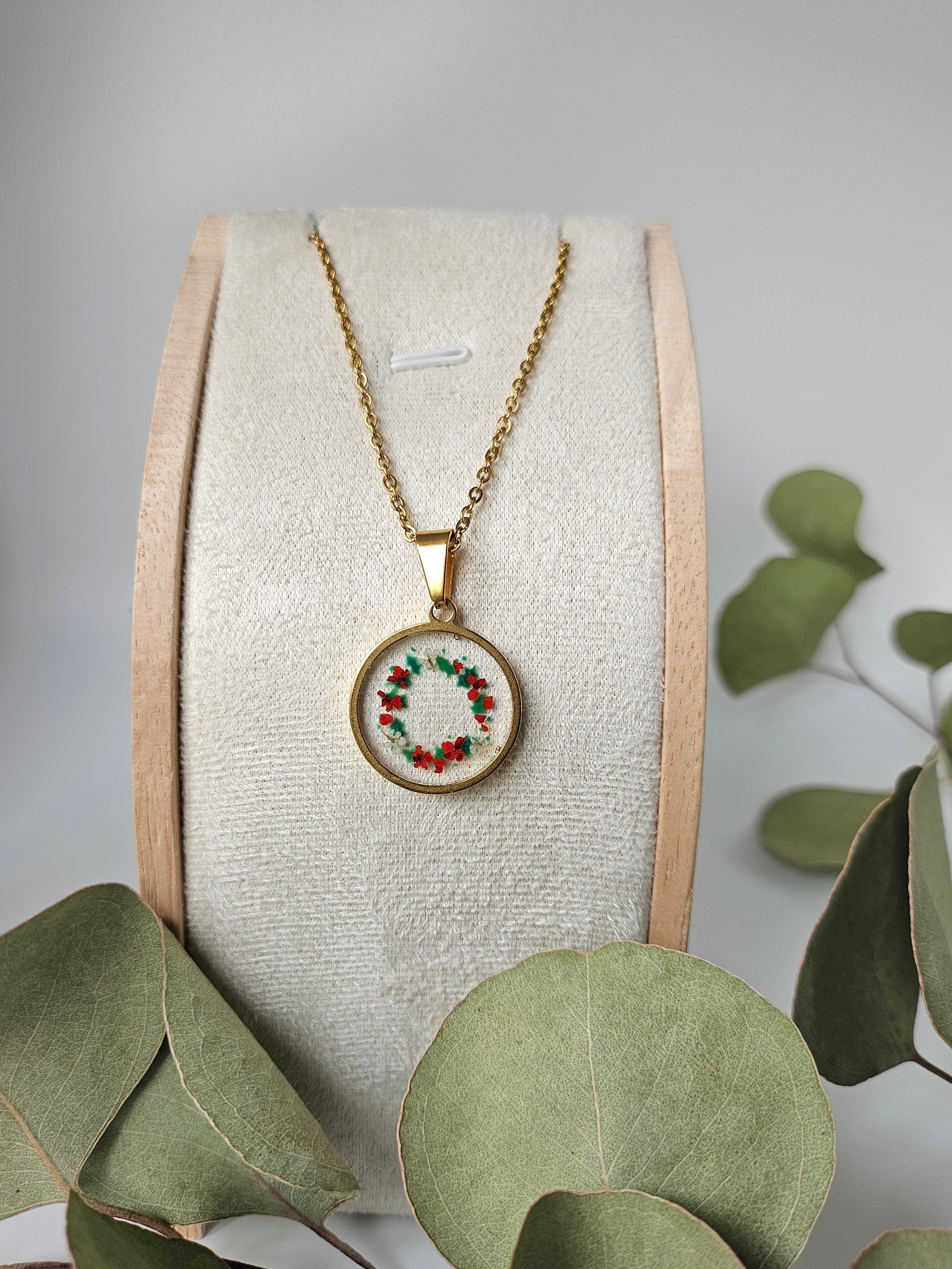 Festive Holly Wreath Necklace