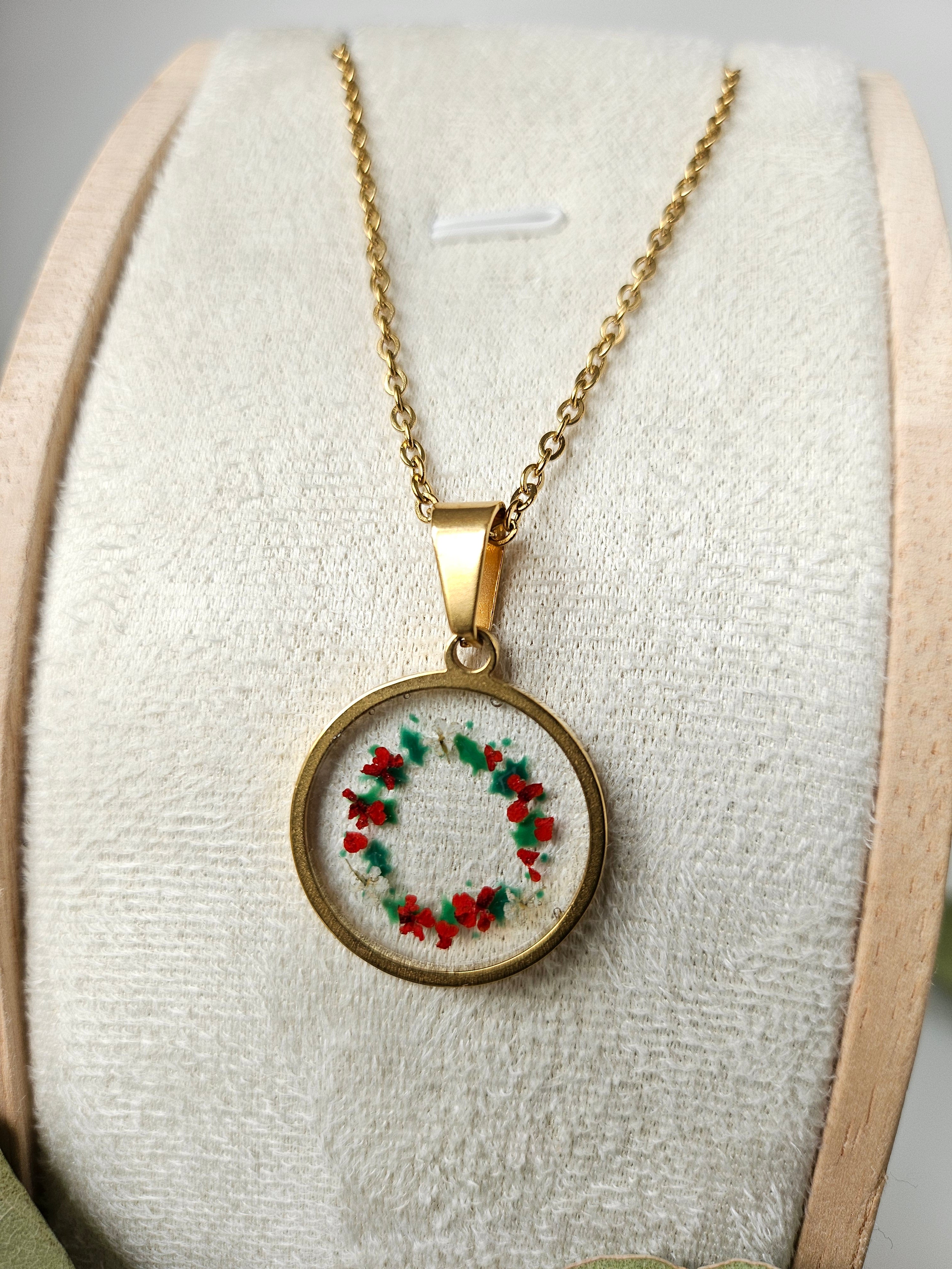 Festive Holly Wreath Necklace