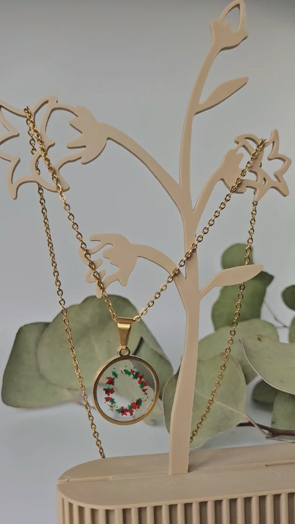 Festive Holly Wreath Necklace