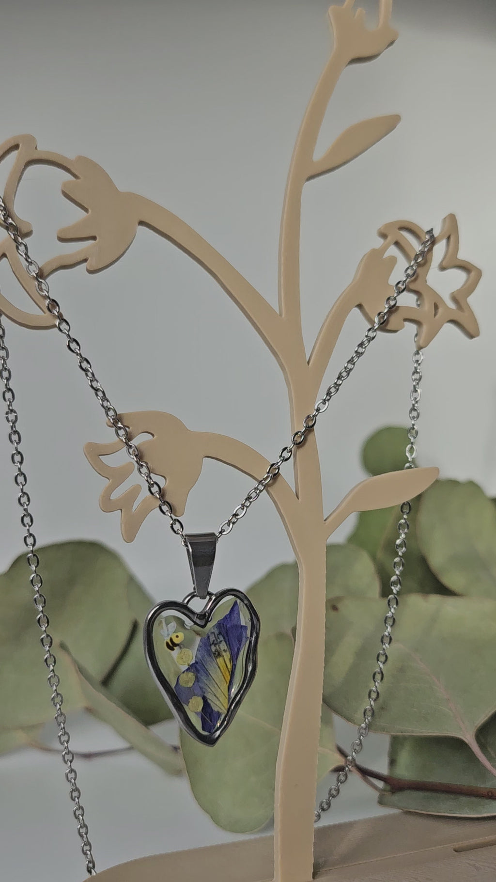 Iris and Bee Heart Necklace