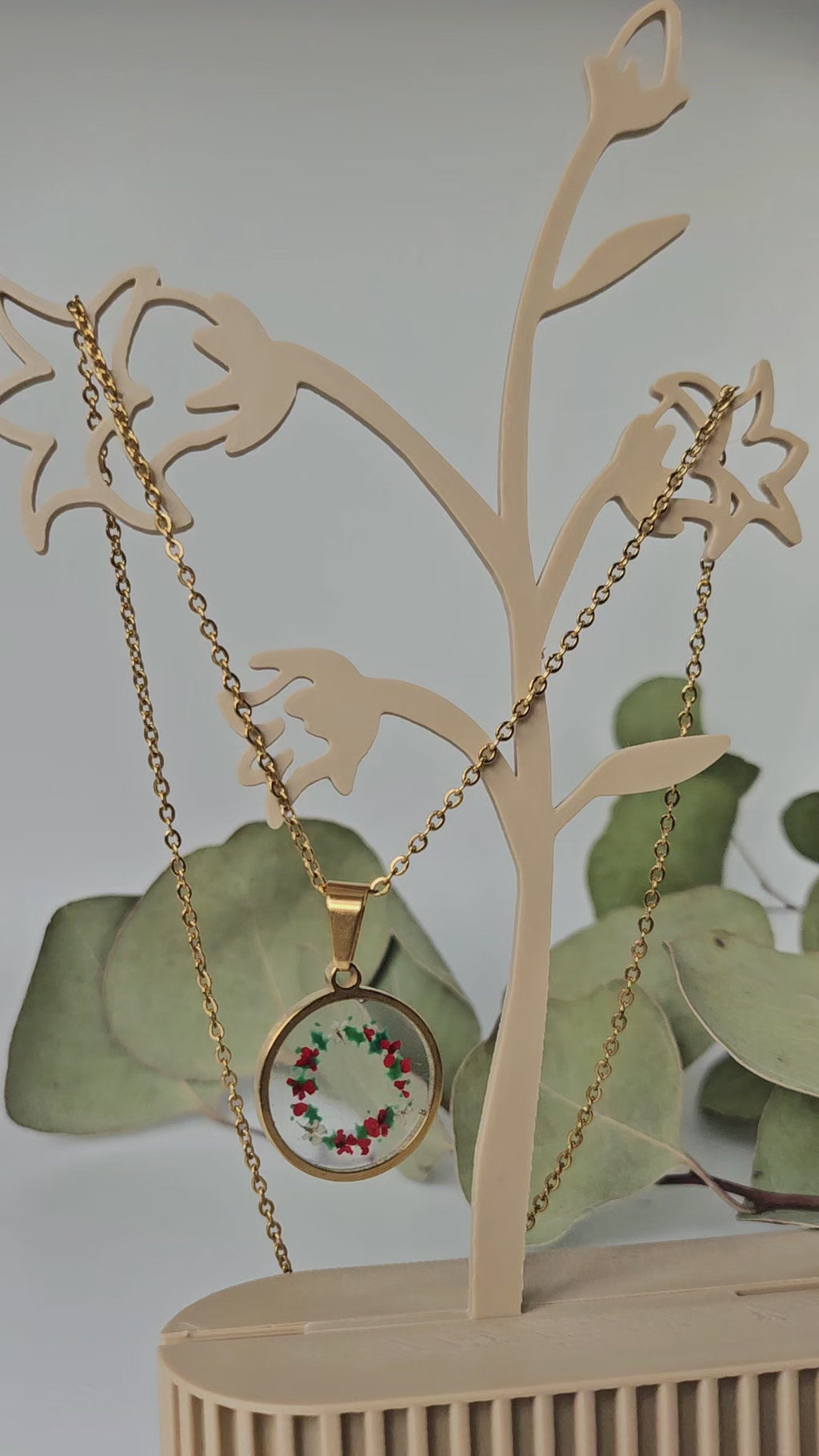 Festive Holly Wreath Necklace