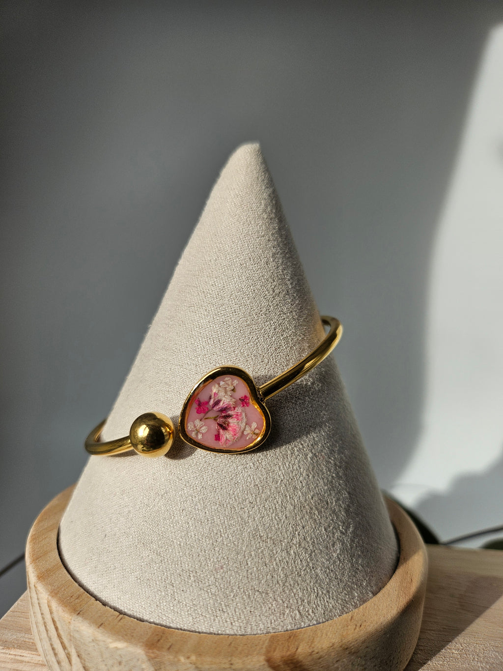 Blush Blossom Heart Golden Cuff Bangle