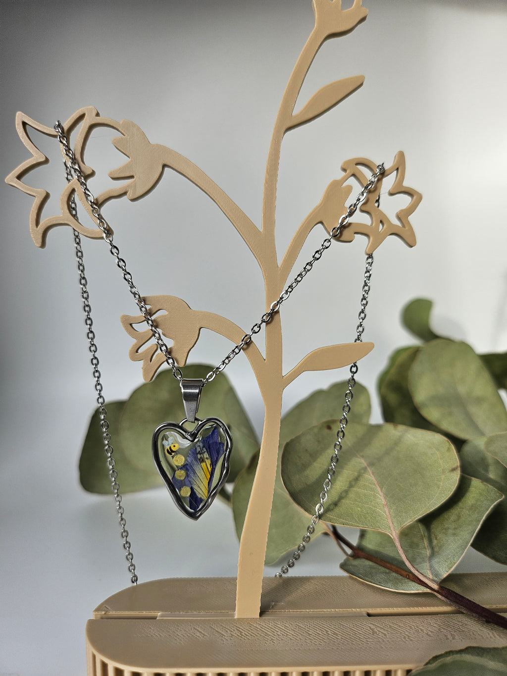 Iris and Bee Heart Necklace