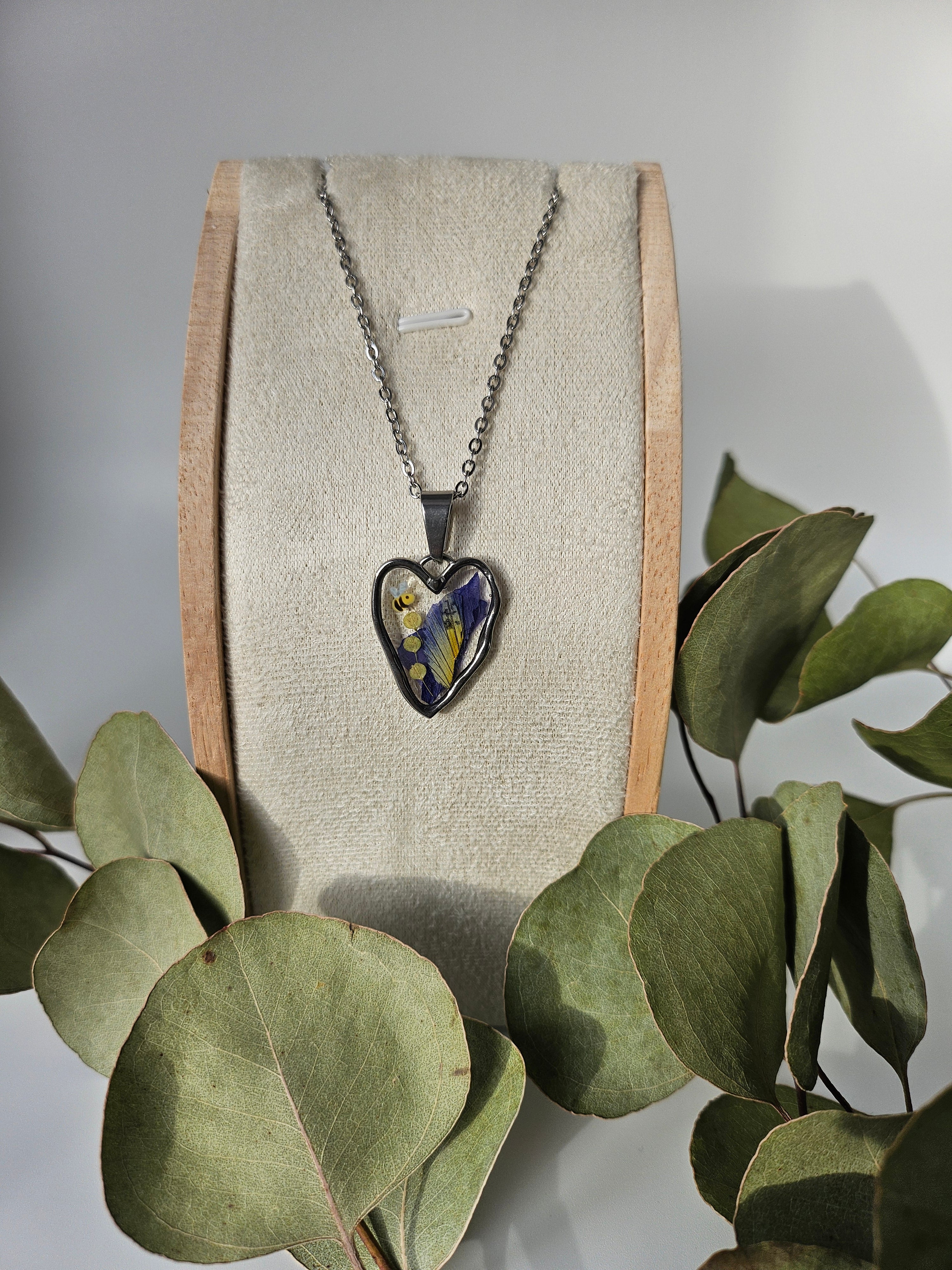 Iris and Bee Heart Necklace