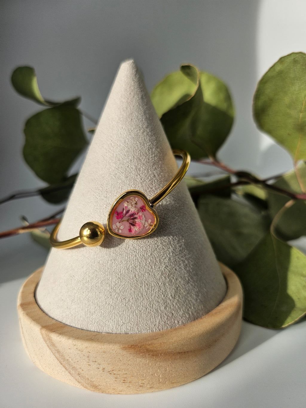 Blush Blossom Heart Golden Cuff Bangle