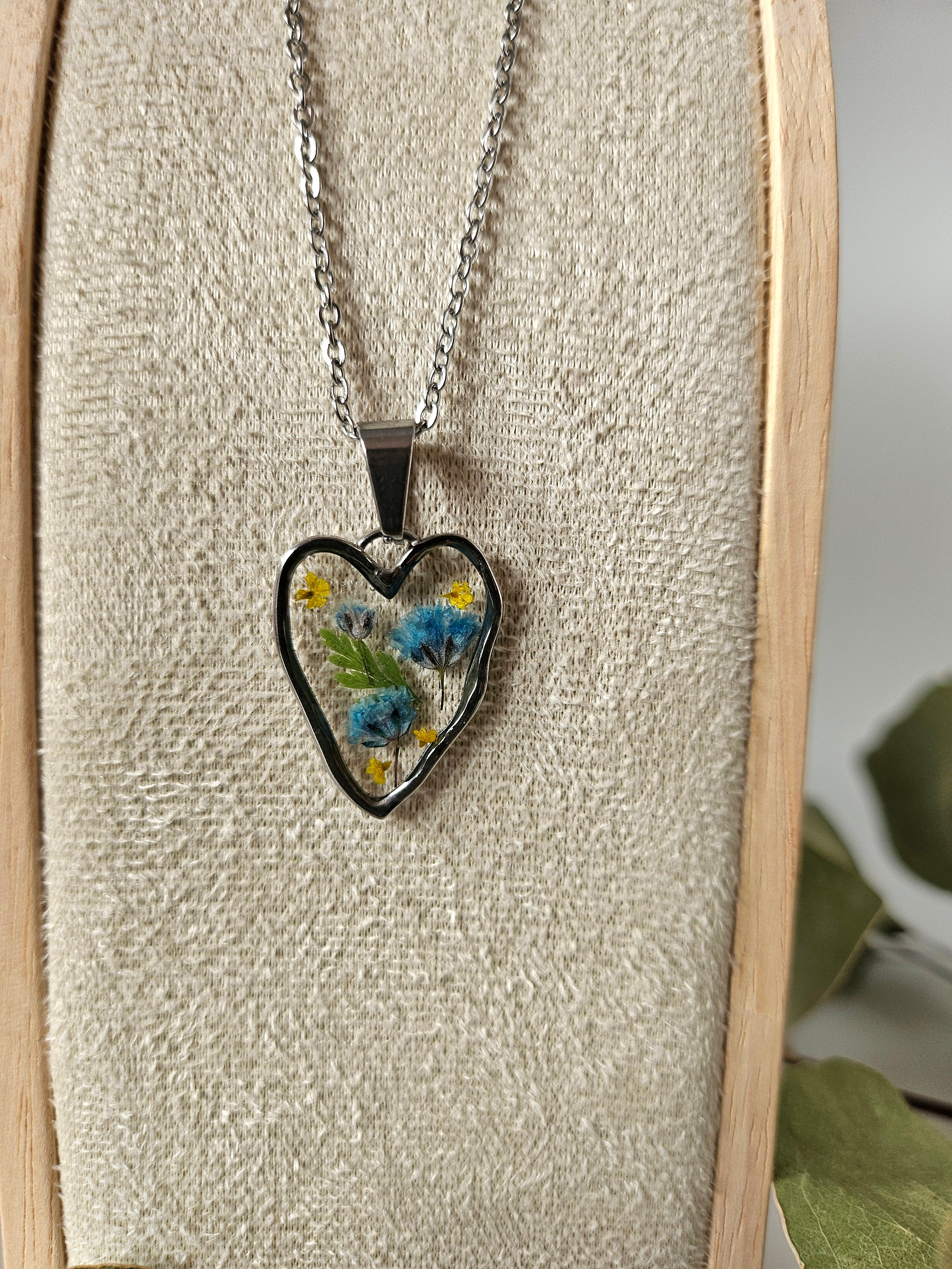 Blue Bloom Heart Necklace
