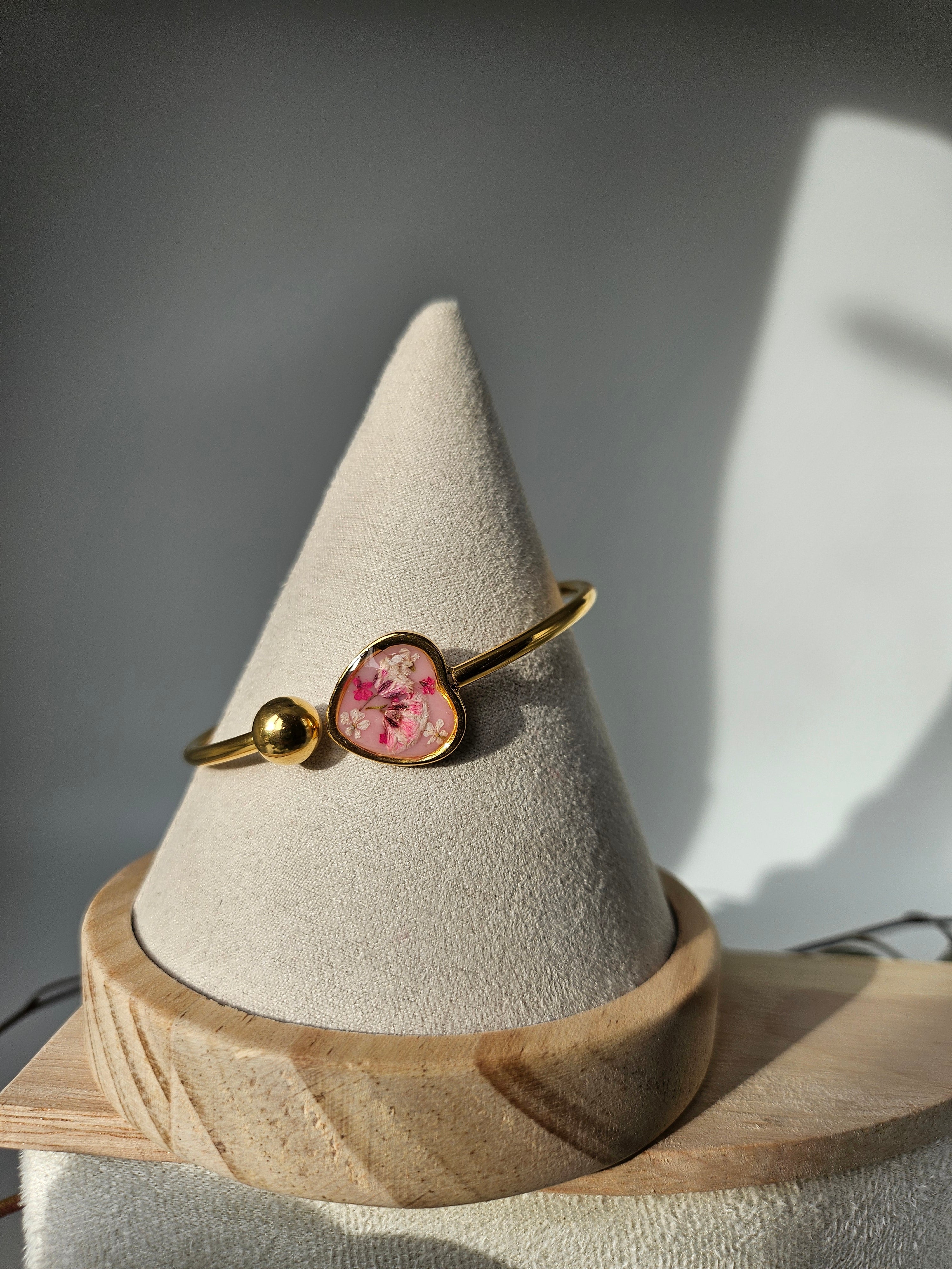 Blush Blossom Heart Golden Cuff Bangle